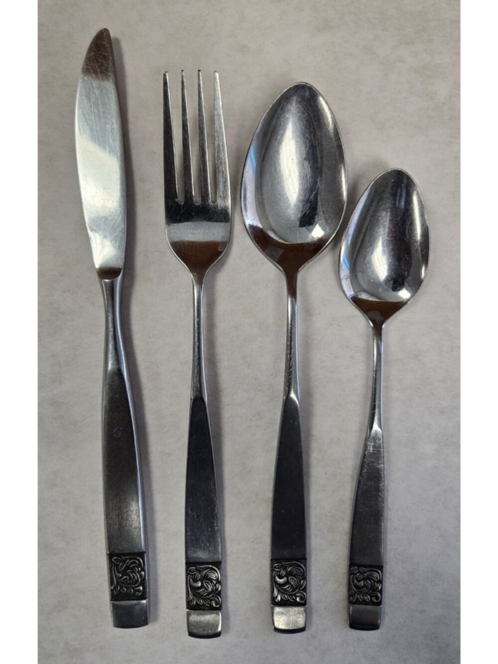 National Stainless Steel Black Rose Vintage Flatware Satin Frosted Made In Japan
